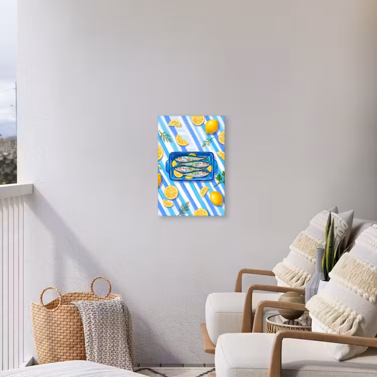 Vis - Citroen - Kruiden - Eten - Blauw Tuinposter op houten frame 2 cm dik klein -sfeer1