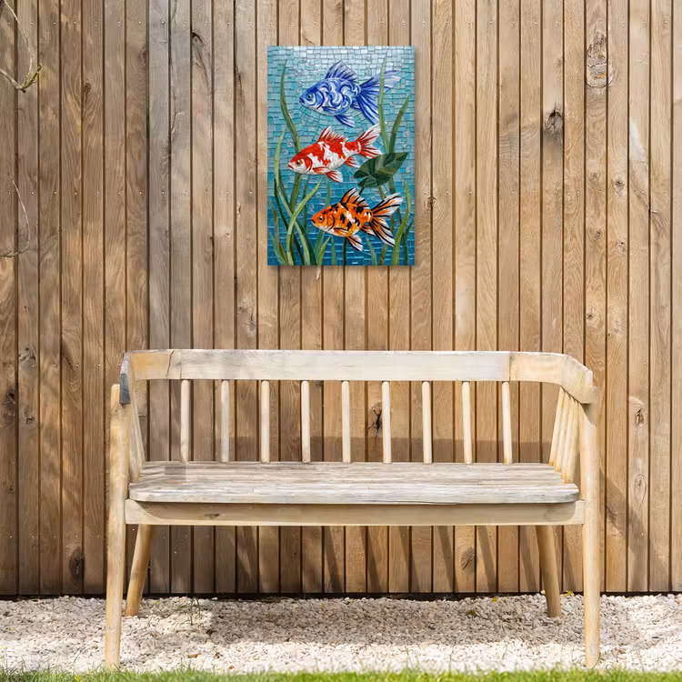 Vis - Mozaïek - Onderwater - Kleurrijk - Dieren Tuinposter op houten frame 2 cm dik klein -sfeer4