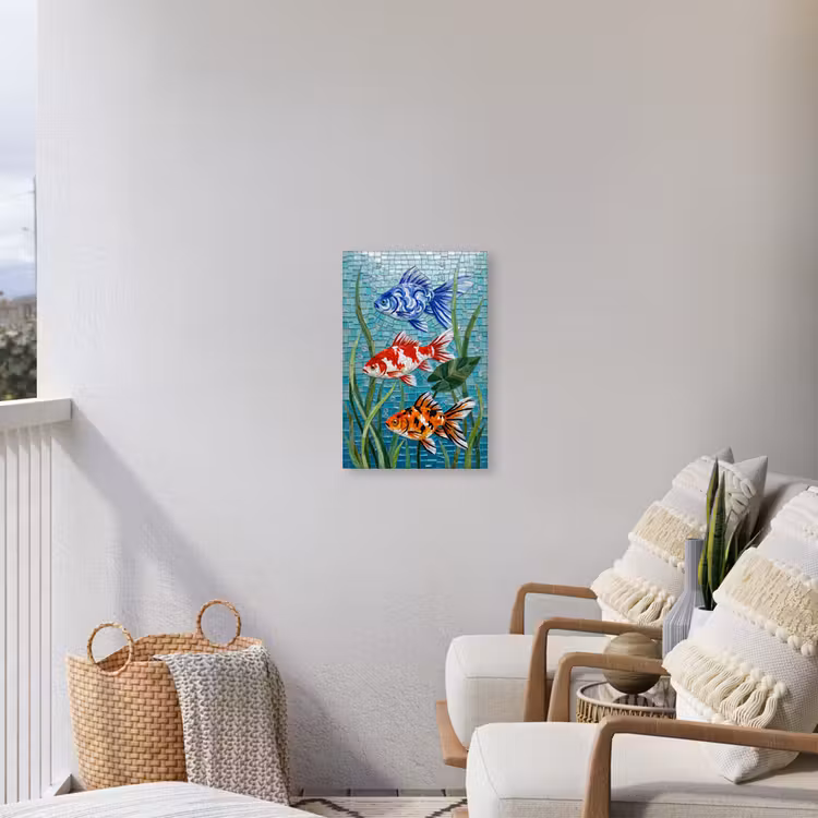 Vis - Mozaïek - Onderwater - Kleurrijk - Dieren Tuinposter op houten frame 2 cm dik klein -sfeer1