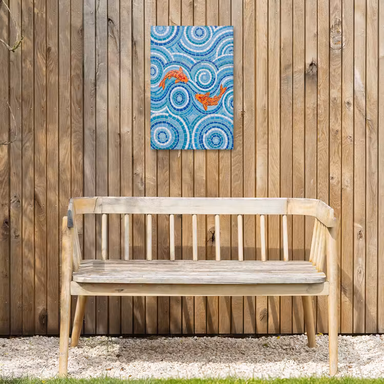 Vis - Mozaïek - Water - Decoratief - Blauw Tuinposter op houten frame 2 cm dik klein -sfeer4