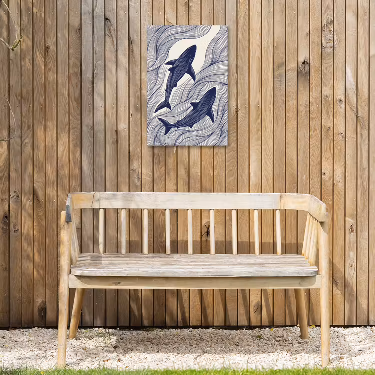 Vis - Oceaan - Lijntekening - Blauw - Dieren Tuinposter op houten frame 2 cm dik klein -sfeer4