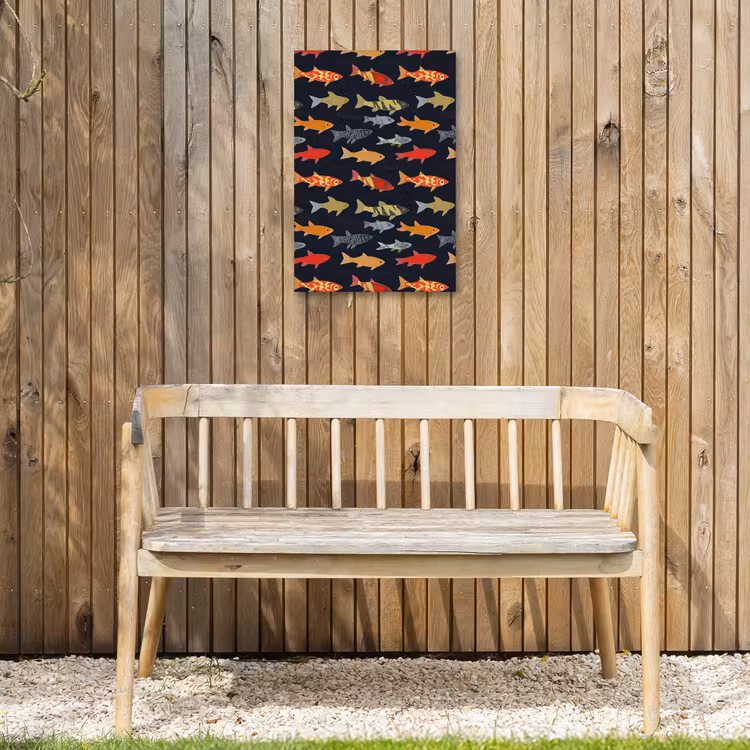 Vissen - Patroon - Kleurrijk Tuinposter op houten frame 2 cm dik klein 841 -sfeer4