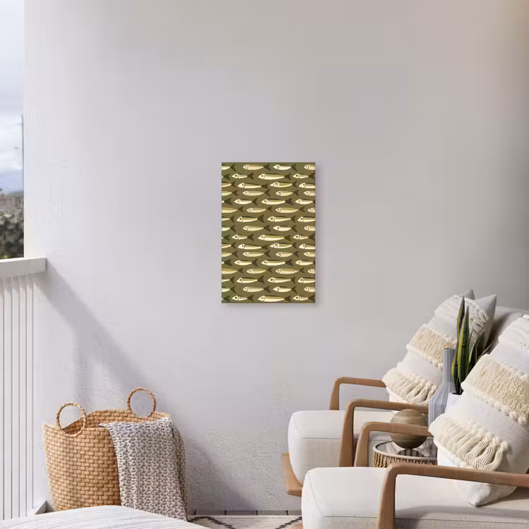 Vis - Patroon - Groen Tuinposter op houten frame 2 cm dik klein 841 -sfeer1