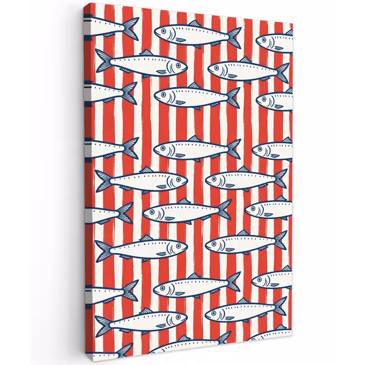 Vis - Patroon - Strepen - Illustratie - Rood Tuinposter op houten frame 2 cm dik klein -3d