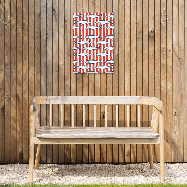 Vis - Patroon - Strepen - Illustratie - Rood Tuinposter op houten frame 2 cm dik klein -sfeer4