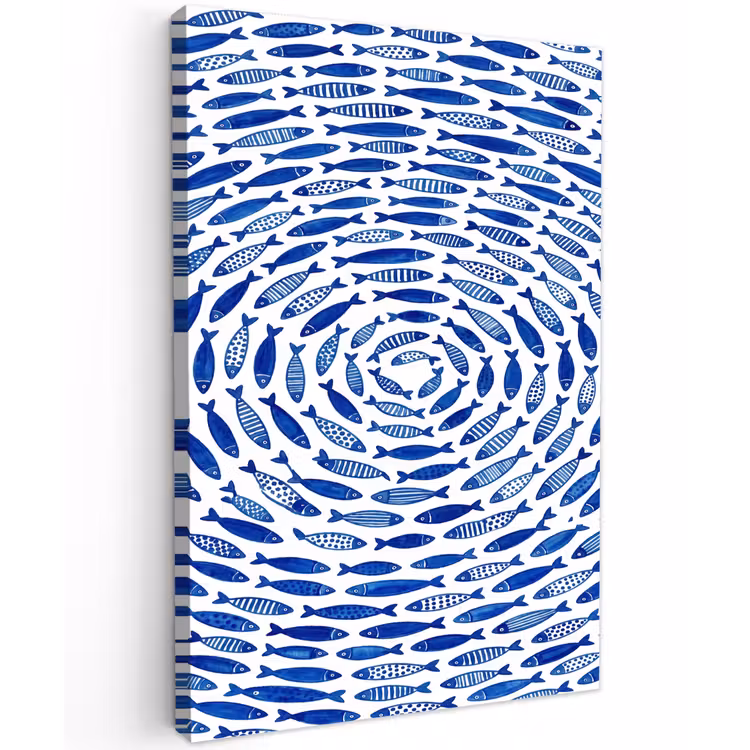 Vis - Patroon - Onderwater - Abstract - Blauw Tuinposter op houten frame 2 cm dik klein -3d