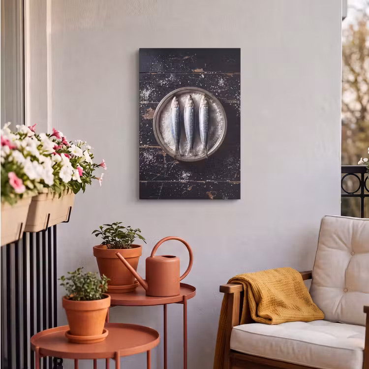 Outdoor Canvas Print - Fish - Salt - Food - Vis - Zout - Eten Tuinposter op houten frame 2 cm dik klein