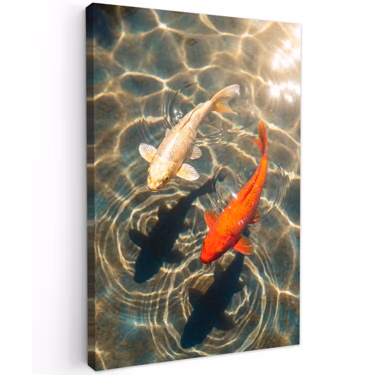 Vis - Water - Dieren - Oranje - Goud Tuinposter op houten frame 2 cm dik klein -3d