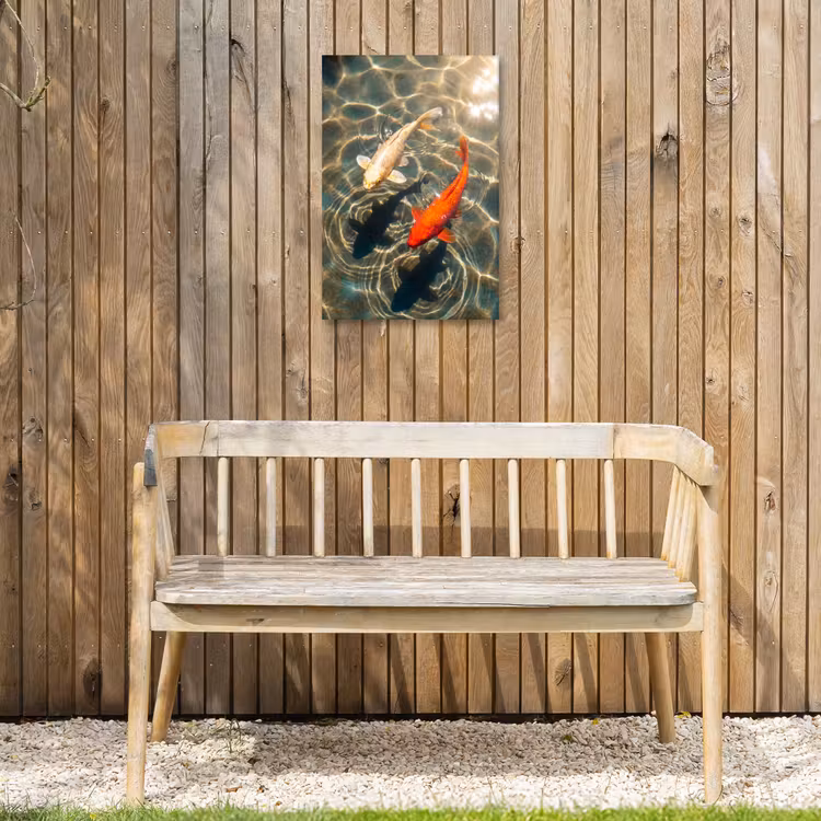 Vis - Water - Dieren - Oranje - Goud Tuinposter op houten frame 2 cm dik klein -sfeer4