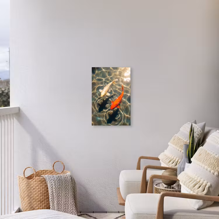 Vis - Water - Dieren - Oranje - Goud Tuinposter op houten frame 2 cm dik klein -sfeer1