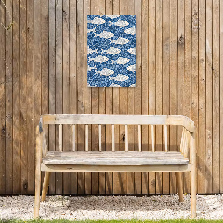 Vis - Water - Patroon - Grafisch - Blauw Tuinposter op houten frame 2 cm dik klein -sfeer4