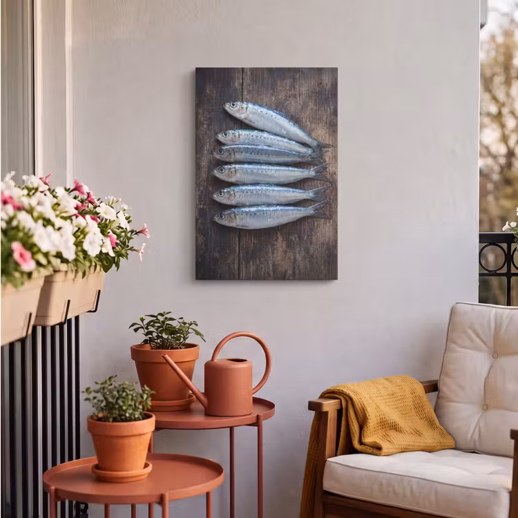 Outdoor Canvas Print - Fish - Wood - Food - Vis - Hout - Eten Tuinposter op houten frame 2 cm dik klein