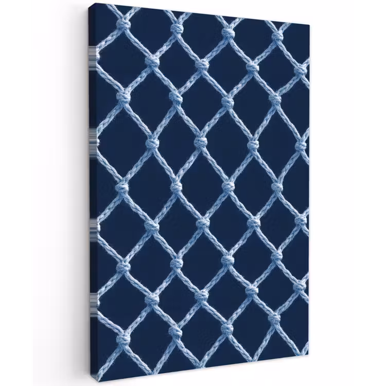 Visnet - Touw - Patroon - Marineblauw Tuinposter op houten frame 2 cm dik klein 841 -3d
