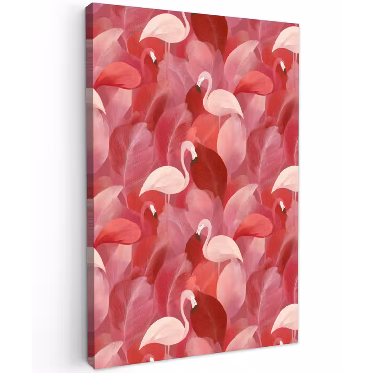 Flamingo - Botanisch - Elegant - Roze - Rood Tuinposter op houten frame 2 cm dik klein 841 -3d