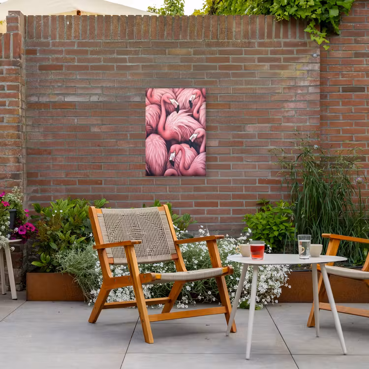 Flamingo - Roze - Dieren Tuinposter op houten frame 2 cm dik klein -sfeer3