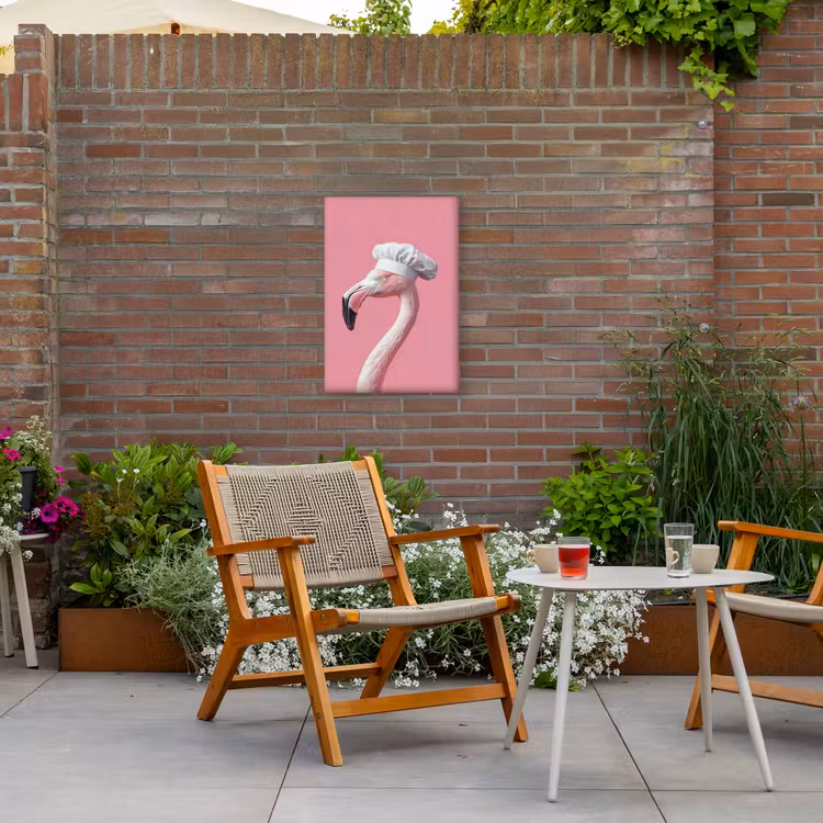 Flamingo - Roze - Koksmuts - Vogel Tuinposter op houten frame 2 cm dik klein -sfeer3