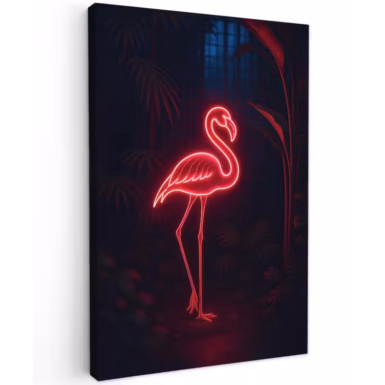 Flamingo - Roze - Neon - Licht Tuinposter op houten frame 2 cm dik klein -3d