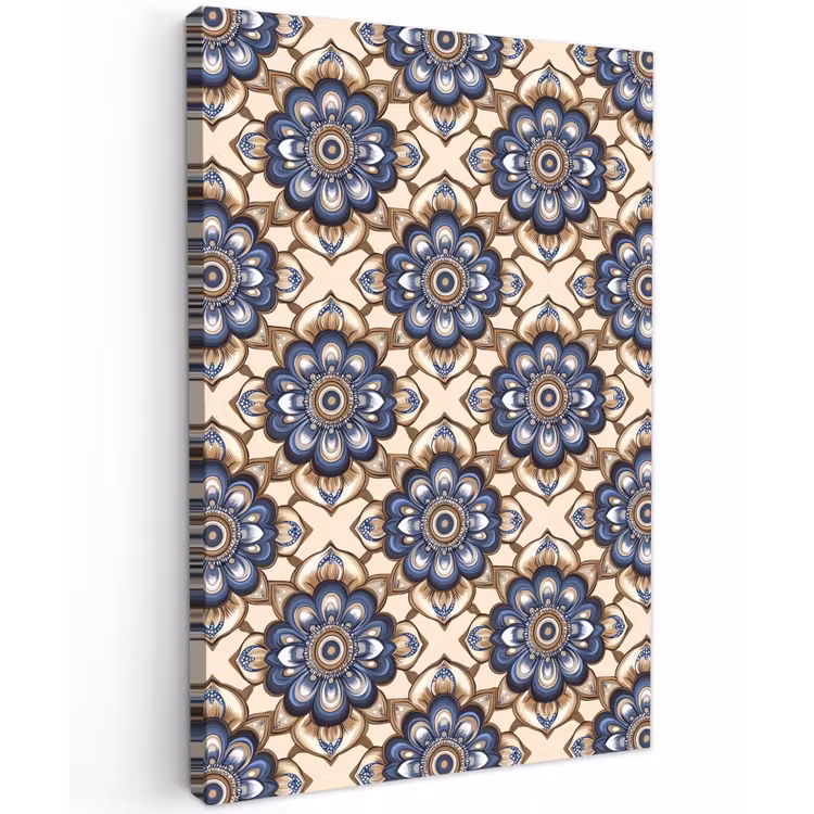 Floraal - Ornament - Blauw Tuinposter op houten frame 2 cm dik klein 841 -3d