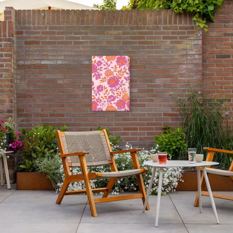 Bloemenpatroon - Roze - Oranje - Bloemen Tuinposter op houten frame 2 cm dik klein -sfeer3
