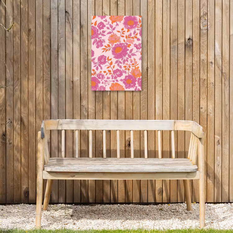 Bloemenpatroon - Roze - Oranje - Bloemen Tuinposter op houten frame 2 cm dik klein -sfeer4