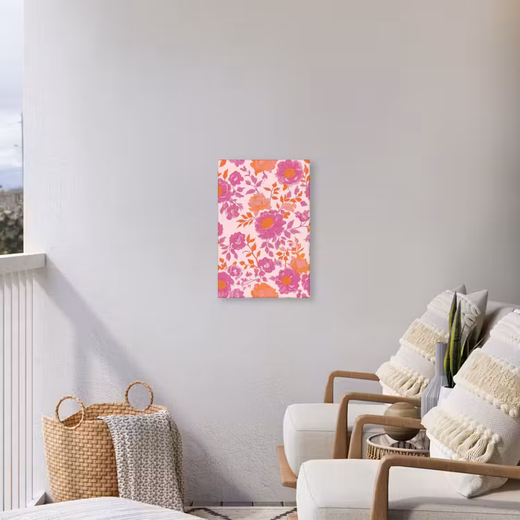 Bloemenpatroon - Roze - Oranje - Bloemen Tuinposter op houten frame 2 cm dik klein -sfeer1