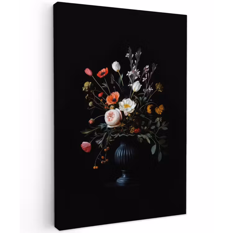 Bloemstuk - Vaas - Zwart Tuinposter op houten frame 2 cm dik klein -3d