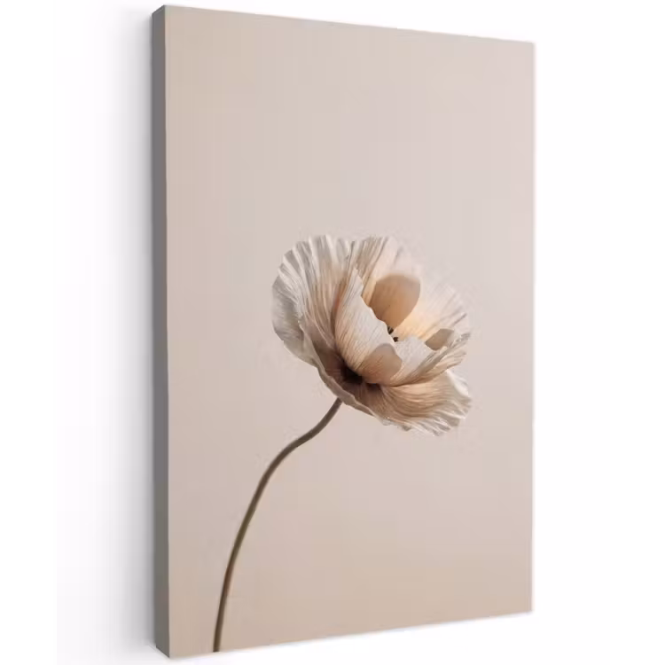 Bloem - Beige - Crème Tuinposter op houten frame 2 cm dik klein -3d