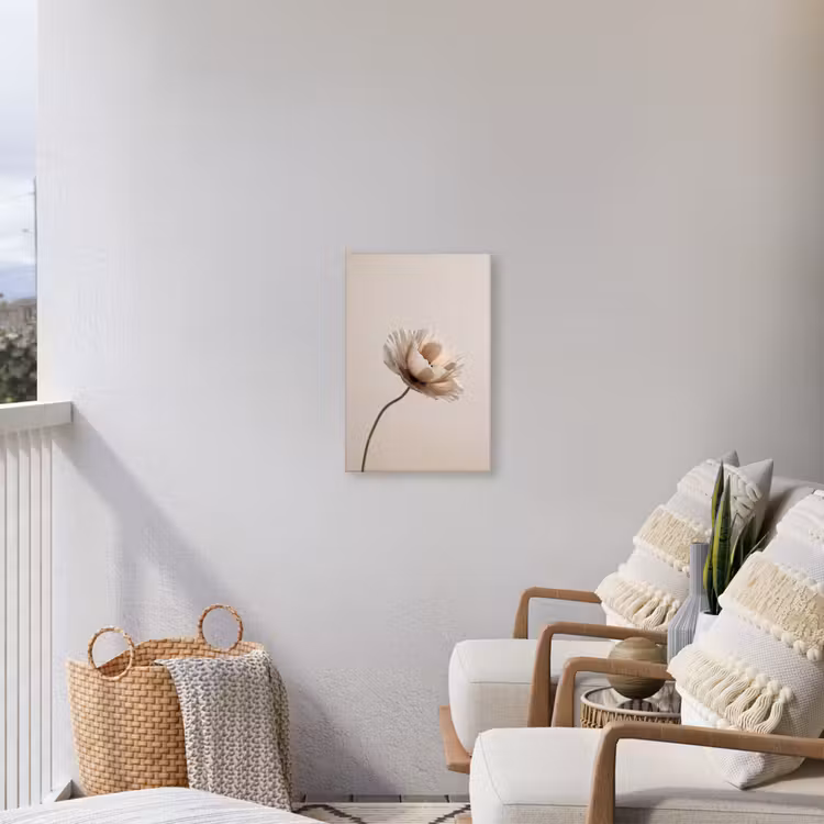 Bloem - Beige - Crème Tuinposter op houten frame 2 cm dik klein -sfeer1
