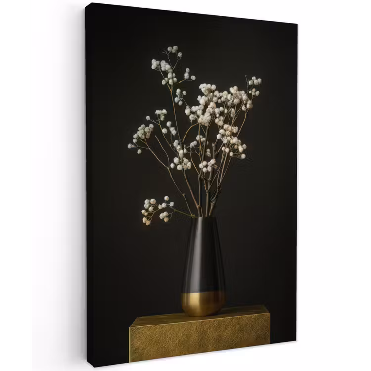 Bloembollen - Wit - Vaas - Minimalistisch Tuinposter op houten frame 2 cm dik klein -3d