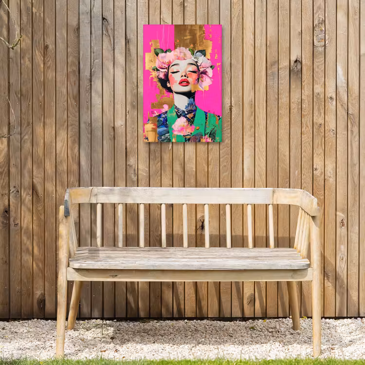 Bloemenkroon - Goud - Vrouw - Portret Tuinposter op houten frame 2 cm dik klein -sfeer4