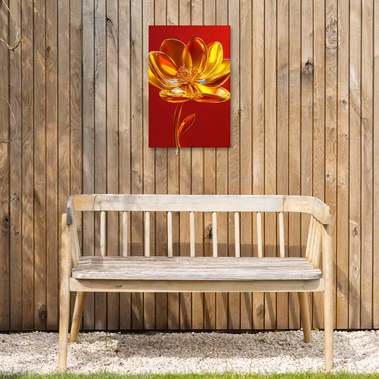 Bloem - Goud - Glazen Tuinposter op houten frame 2 cm dik klein -sfeer4
