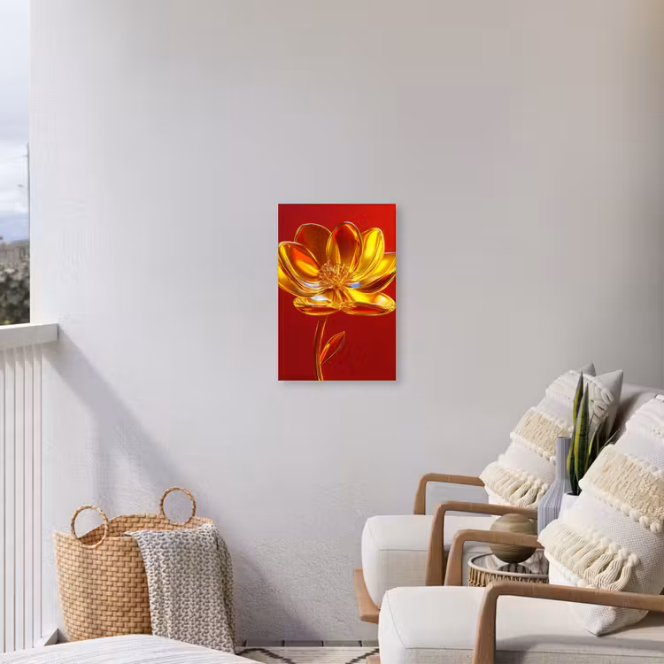 Bloem - Goud - Glazen Tuinposter op houten frame 2 cm dik klein -sfeer1