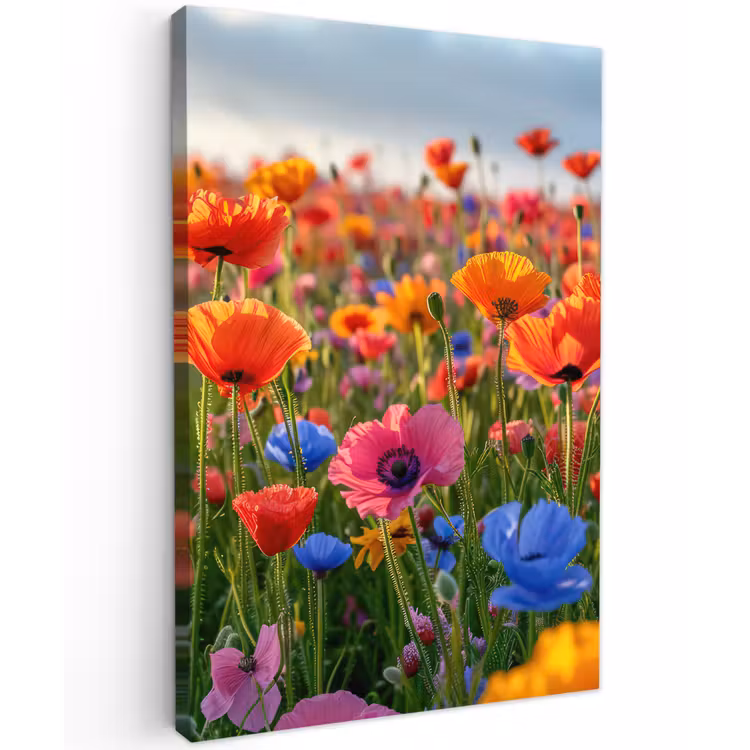 Bloemenweide in volle bloei Tuinposter op houten frame 2 cm dik klein -3d