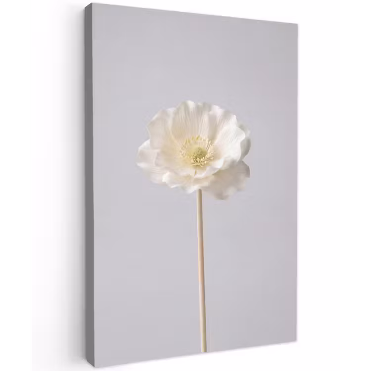 Bloem - Minimalistisch -Wit Tuinposter op houten frame 2 cm dik klein -3d