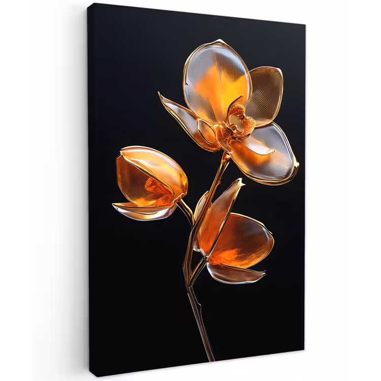 Bloem - Orchidee - Oranje Tuinposter op houten frame 2 cm dik klein -3d