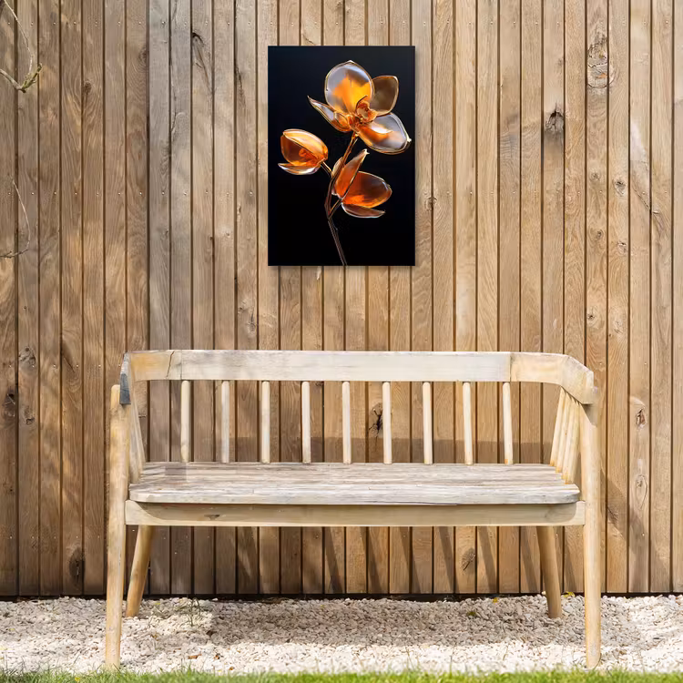 Bloem - Orchidee - Oranje Tuinposter op houten frame 2 cm dik klein -sfeer4