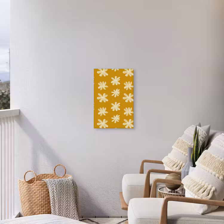 Bloem - Speels - Okergeel Tuinposter op houten frame 2 cm dik klein 841 -sfeer1