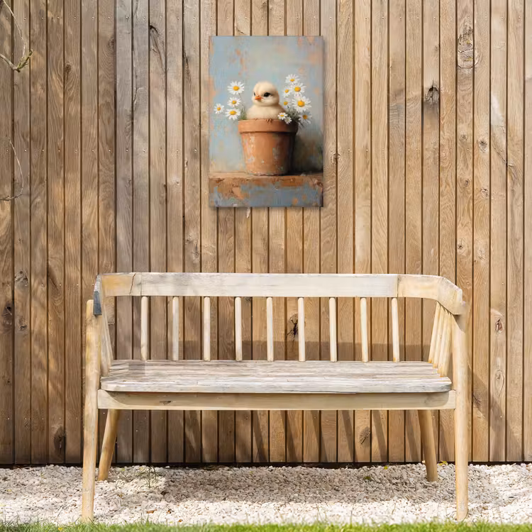 Bloempot - Kuiken - Bloemetjes Tuinposter op houten frame 2 cm dik klein -sfeer4