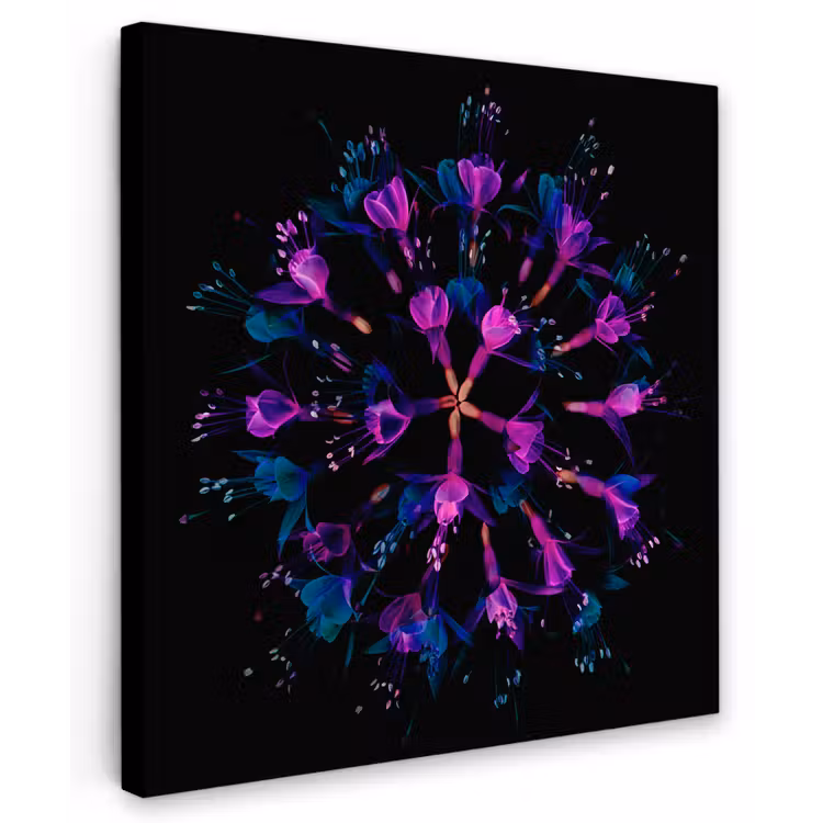 Bloem - Paars - Blauw - Macro - Zwart Tuinposter op houten frame 2 cm dik klein -3d