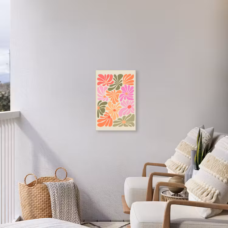 Bloemvormen - Retro - Kleurrijk Tuinposter op houten frame 2 cm dik klein -sfeer1