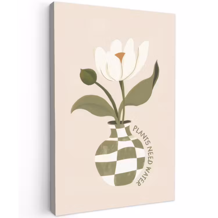 Bloem - Wit - Vaas - Quote Tuinposter op houten frame 2 cm dik klein -3d
