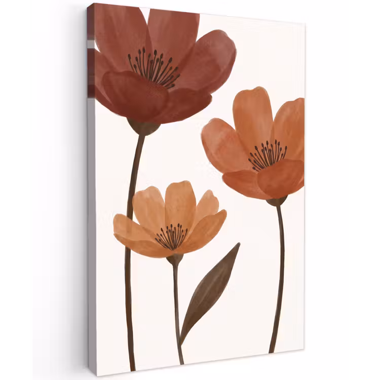 Bloemen - Abstract - Modern - Bruin - Decoratief Tuinposter op houten frame 2 cm dik klein -3d
