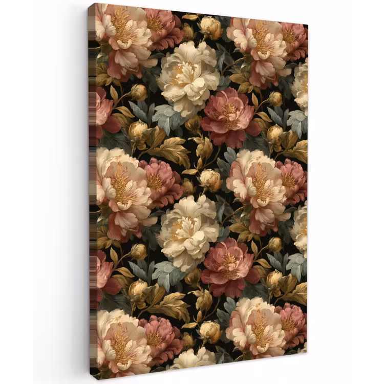 Bloemen - Barok - Patroon - Roze - Crème Tuinposter op houten frame 2 cm dik klein 841 -3d