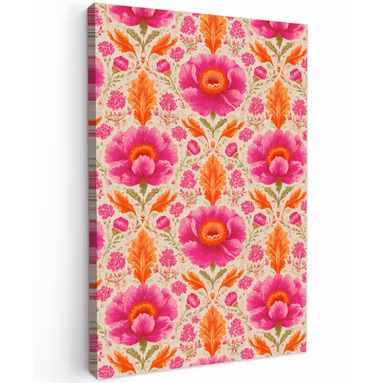 Bloemen - Barok - Roze - Oranje Tuinposter op houten frame 2 cm dik klein 841 -3d