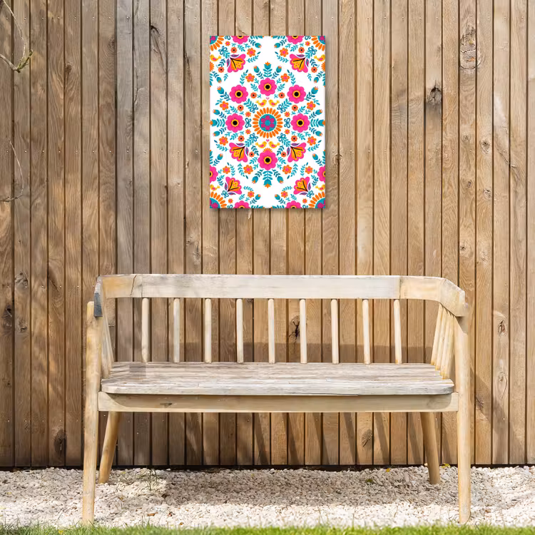 Bloemen - Vogel - Patroon - Kleurrijk - Modern Tuinposter op houten frame 2 cm dik klein -sfeer4