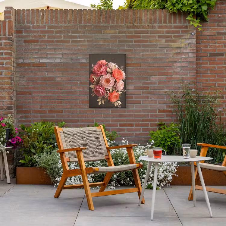 Bloemen - Bloesem - Zacht - Koraal - Decoratie Tuinposter op houten frame 2 cm dik klein -sfeer3