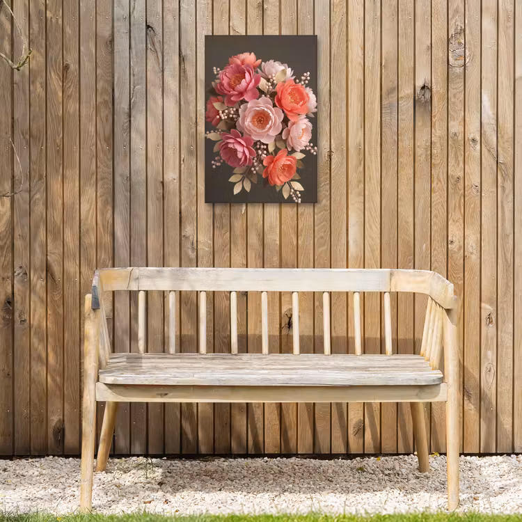 Bloemen - Bloesem - Zacht - Koraal - Decoratie Tuinposter op houten frame 2 cm dik klein -sfeer4