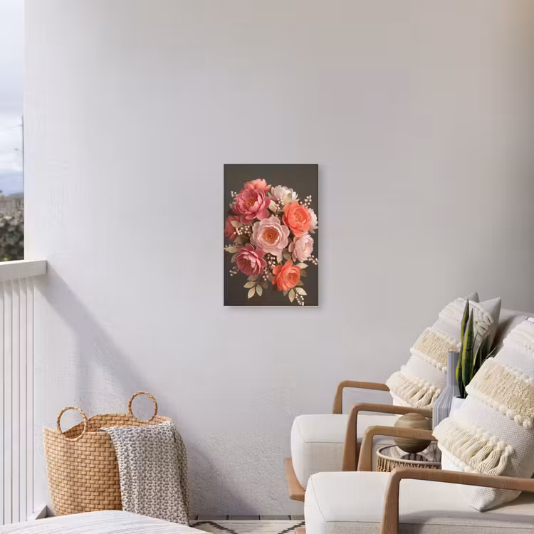 Bloemen - Bloesem - Zacht - Koraal - Decoratie Tuinposter op houten frame 2 cm dik klein -sfeer1