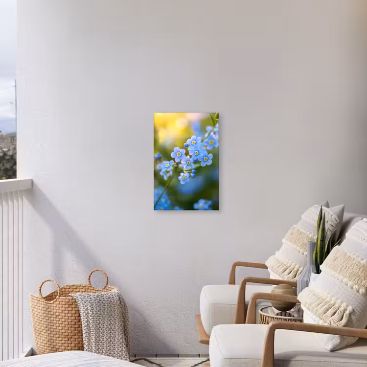 Bloemetjes - Blauw - Vergeet mij nietjes Tuinposter op houten frame 2 cm dik klein -sfeer1