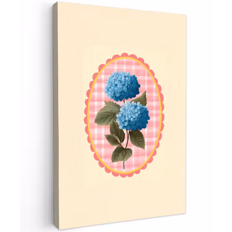 Bloemen - Blauw - Lijst - Bladeren Tuinposter op houten frame 2 cm dik klein -3d